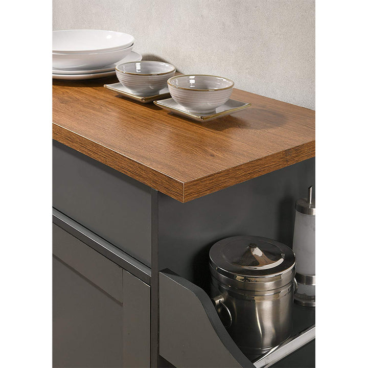 Hodedah Wheeled Kitchen Island Cart with Spice Rack and Towel Holder, Gray/Oak