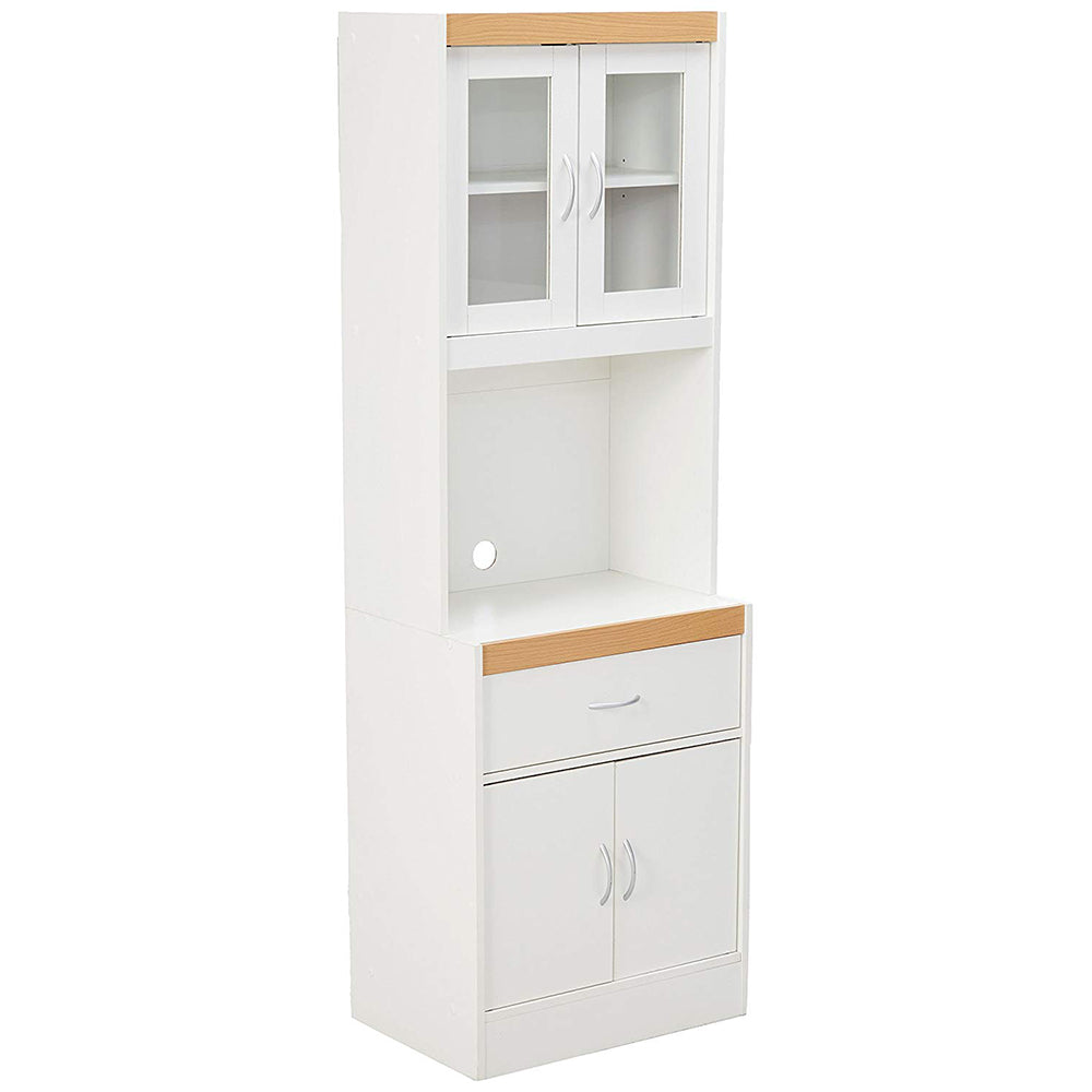 Hodedah Kitchen Storage Cabinet w/ Open Space for Microwave, White (For Parts)