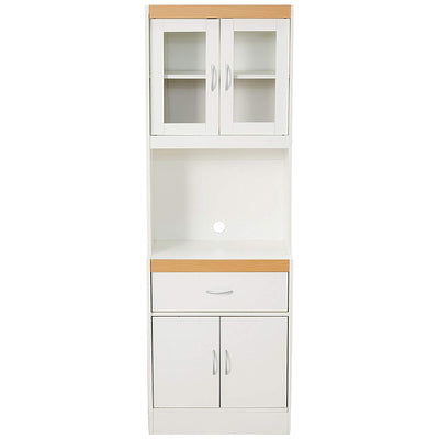 Hodedah Kitchen Storage Cabinet w/ Open Space for Microwave, White (Open Box) - VMInnovations