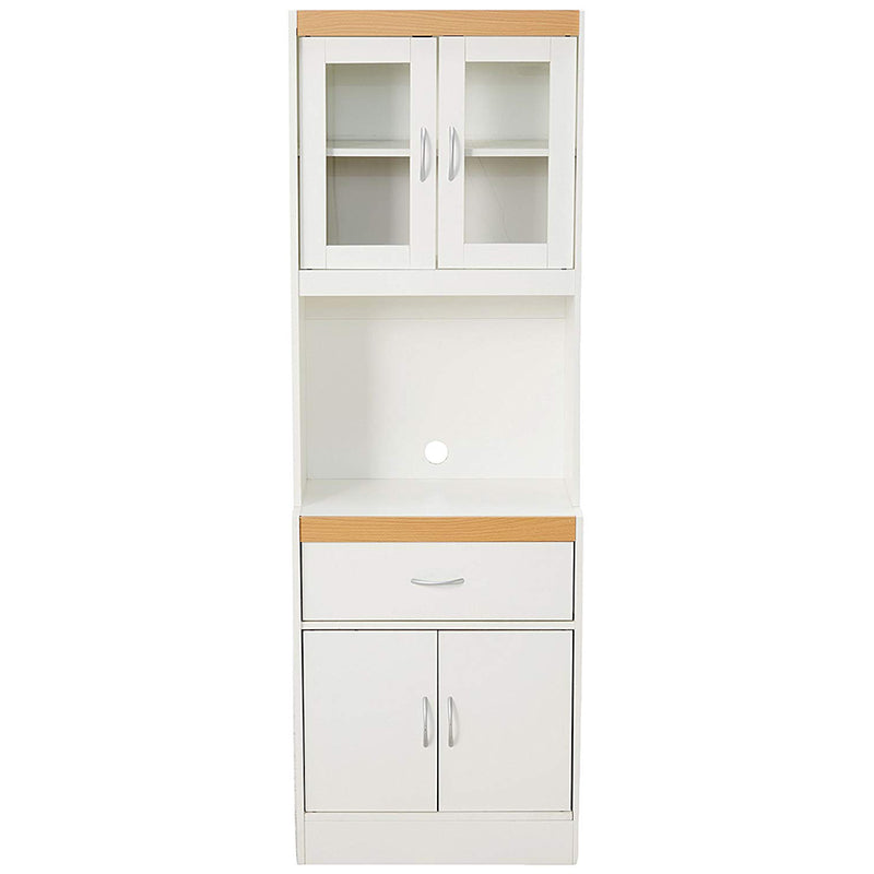 Hodedah Freestanding Kitchen Storage Cabinet w/ Open Space for Microwave, White