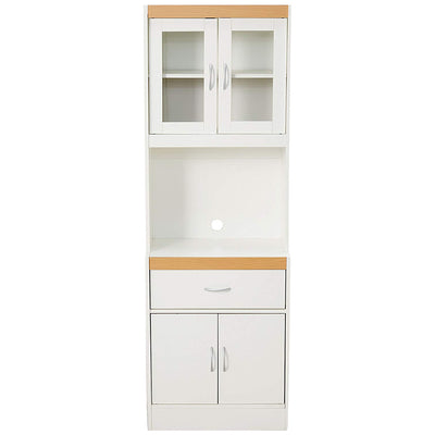 Hodedah Freestanding Kitchen Storage Cabinet w/ Open Space for Microwave, White