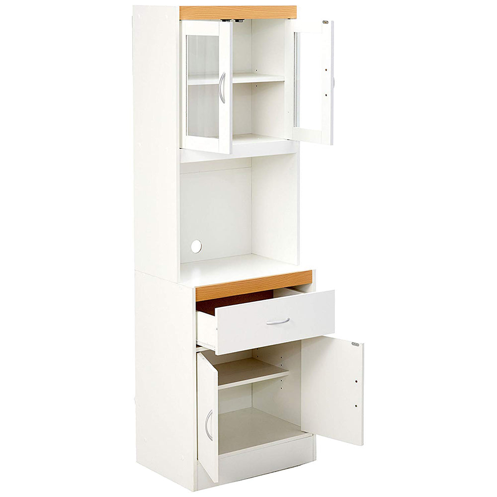 Hodedah Freestanding Kitchen Storage Cabinet w/ Open Space for Microwave, White (Refurbished)