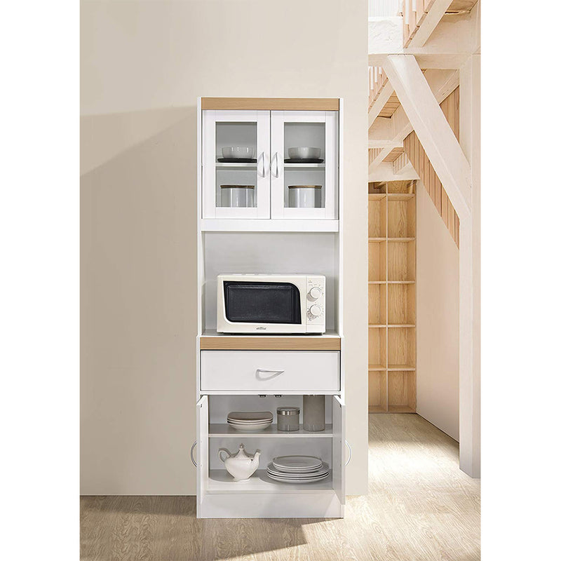 Hodedah Freestanding Kitchen Storage Cabinet w/ Open Space for Microwave, White