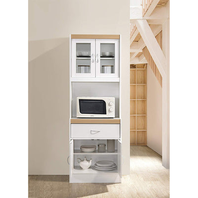 Hodedah Kitchen Storage Cabinet w/ Open Space for Microwave, White (Open Box) - VMInnovations