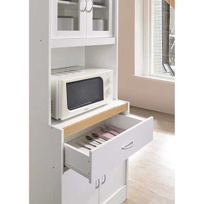 Hodedah Freestanding Kitchen Storage Cabinet w/ Open Space for Microwave, White (Refurbished)