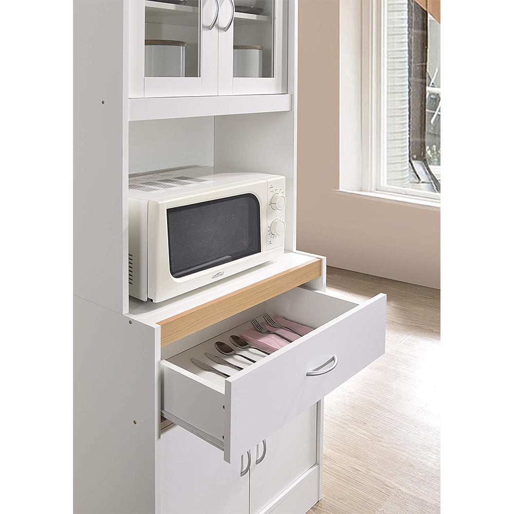 Hodedah Freestanding Kitchen Storage Cabinet w/ Open Space for Microwave, White (Refurbished)