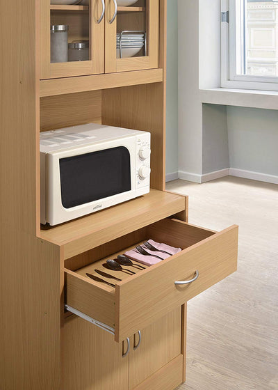 Hodedah Kitchen Storage Cabinet w/ Open Space for Microwave, Beech (For Parts)