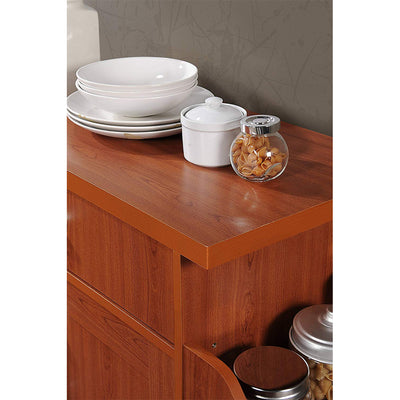 Hodedah Wheeled Kitchen Island Cart with Spice Rack and Towel Holder, Cherry