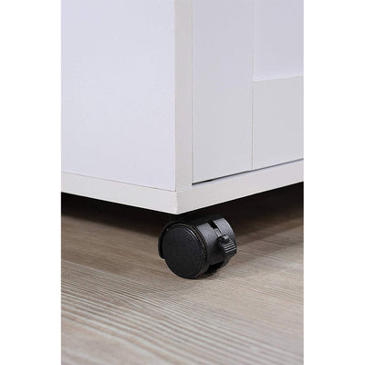 Hodedah Wheeled Kitchen Island Spice Rack and Towel Holder, White/Beech (Used) - VMInnovations