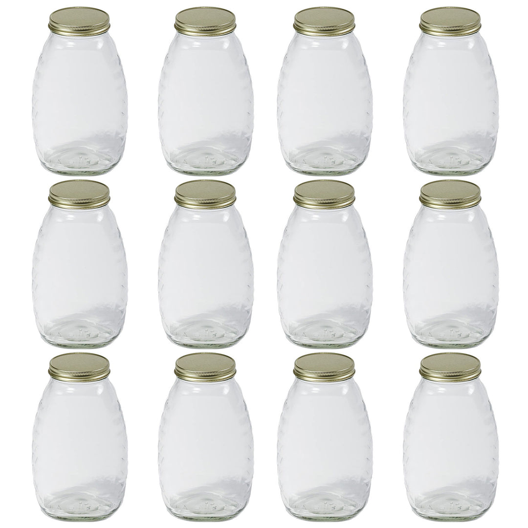 Little Giant 32 Ounce Beekeeping Honey Glass Skep Jar w/ Airtight Lid (12 Pack)