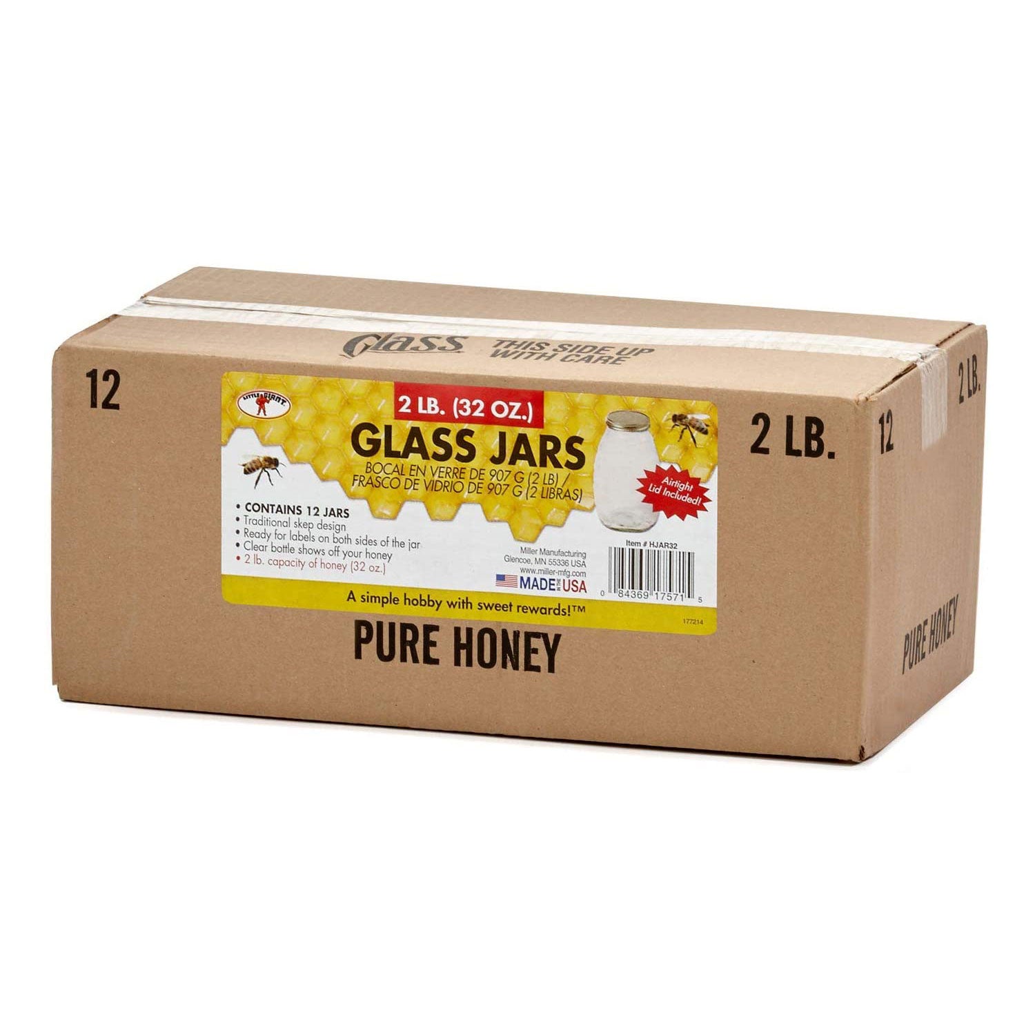 Little Giant 32 Ounce Beekeeping Honey Glass Skep Jar w/ Airtight Lid (12 Pack) - VMInnovations