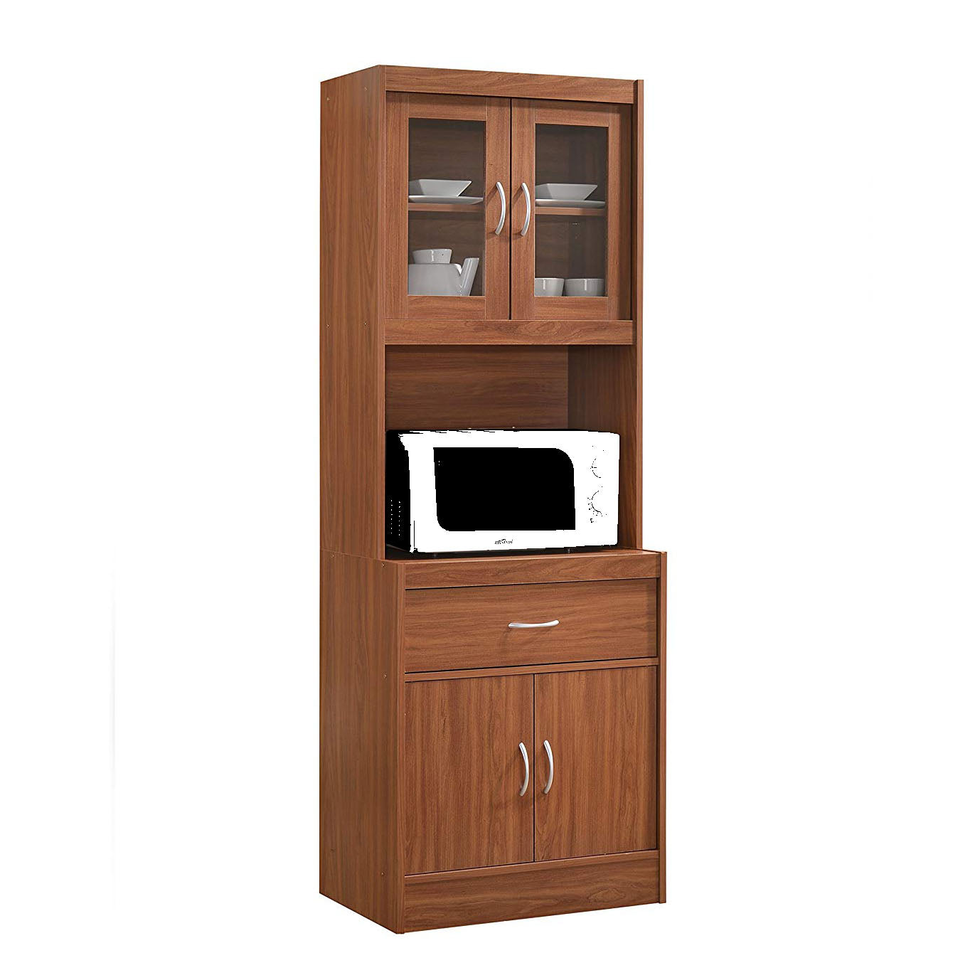 Hodedah Import 70 In Tall Top/Bottom Enclosed Kitchen Cabinet w/ Drawer, Cherry - VMInnovations