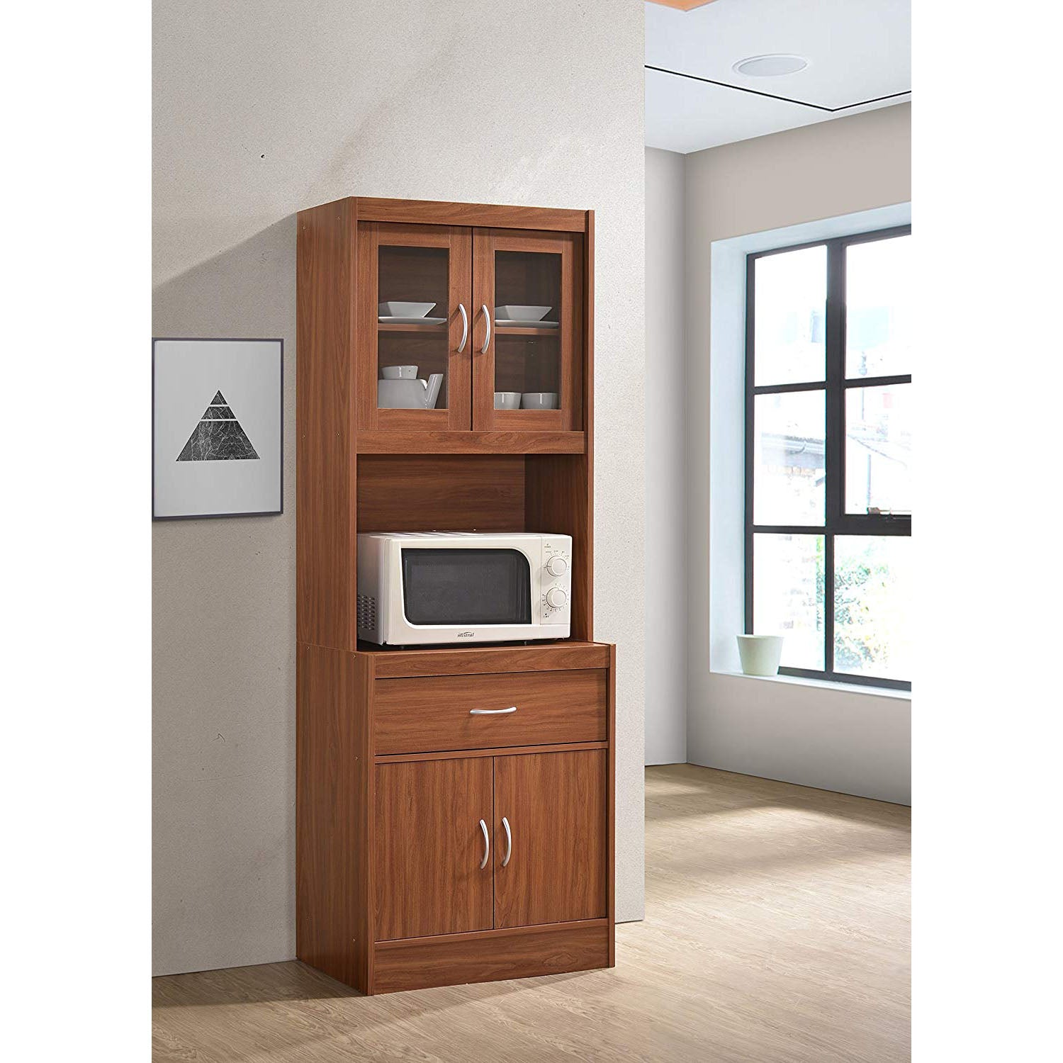 Hodedah Import 70 In Tall Top/Bottom Enclosed Kitchen Cabinet w/ Drawer, Cherry - VMInnovations