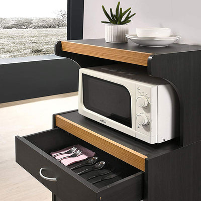 Hodedah Wheeled Microwave Island Cart with Storage, Black-Beech (Open Box) - VMInnovations