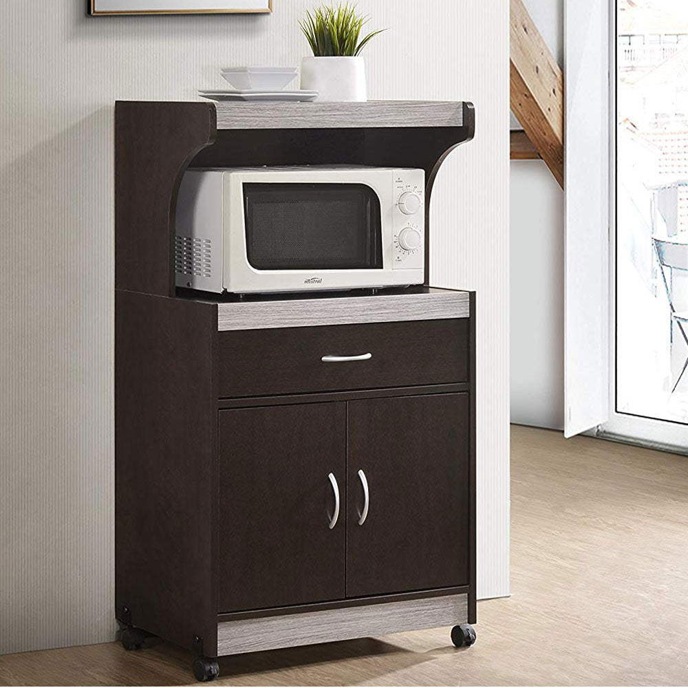 Hodedah Wheeled Microwave Cart with Drawer and Cabinet Storage (Used) - VMInnovations