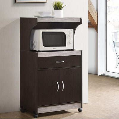 Hodedah Wheeled Microwave Cart with Drawer and Cabinet Storage (Used) - VMInnovations