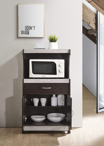 Hodedah Wheeled Microwave Cart with Drawer and Cabinet Storage (Used) - VMInnovations