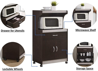 Hodedah Wheeled Microwave Cart with Drawer and Cabinet Storage (Used) - VMInnovations