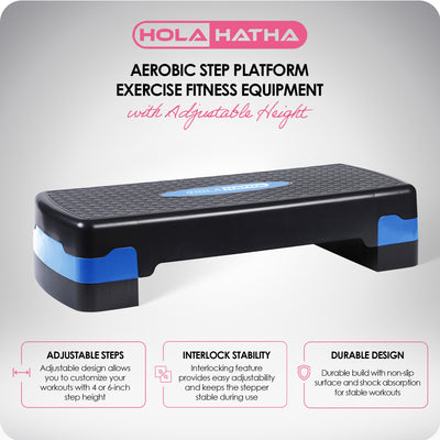 HolaHatha Aerobic Step Platform Exercise Fitness Equipment w/ Adjustable Height - VMInnovations