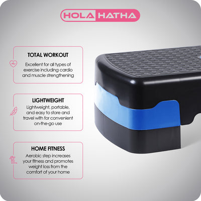 HolaHatha Aerobic Step Platform Exercise Fitness Equipment w/ Adjustable Height - VMInnovations