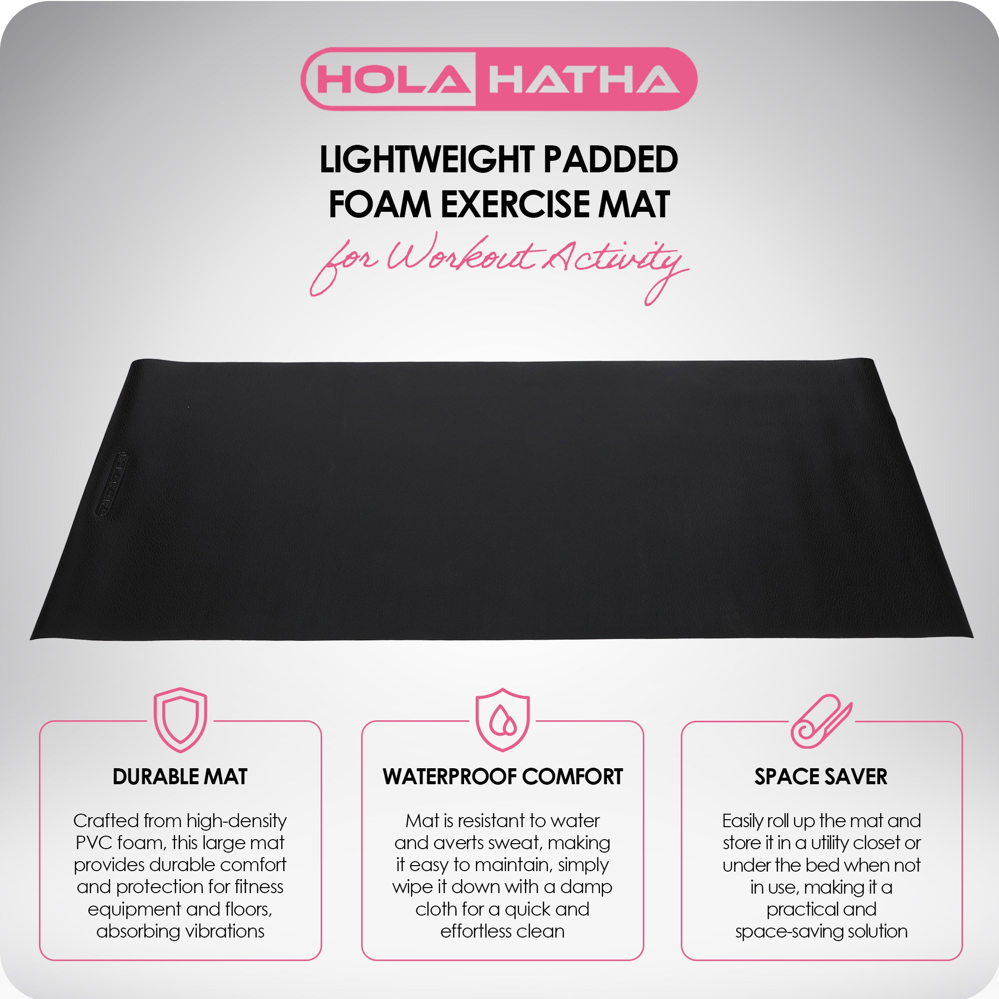 HolaHatha Padded Foam Exercise Mat for Workout Activity, Large, Grey (Used) - VMInnovations