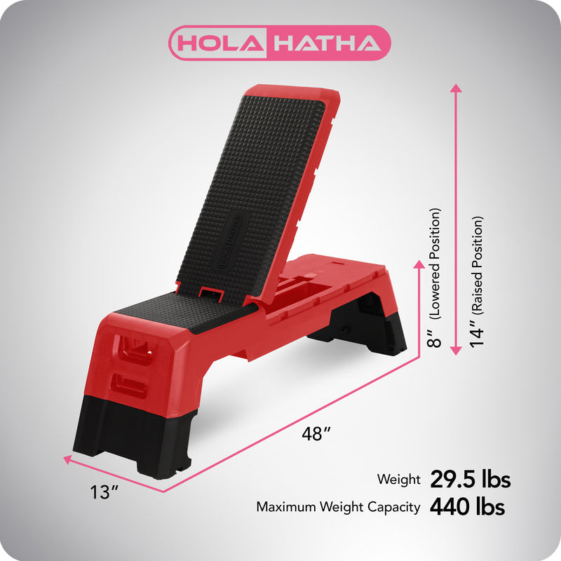 HolaHatha Multifunctional Fitness Aerobic Deck with Storage Compartment, Red