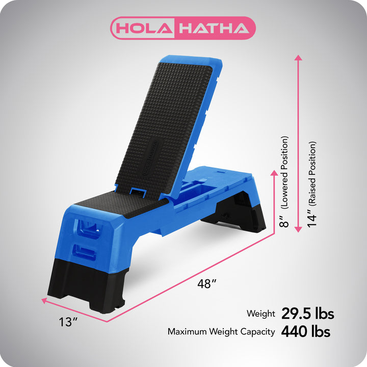 HolaHatha Multifunctional Fitness Aerobic Deck with Storage Compartment, Blue