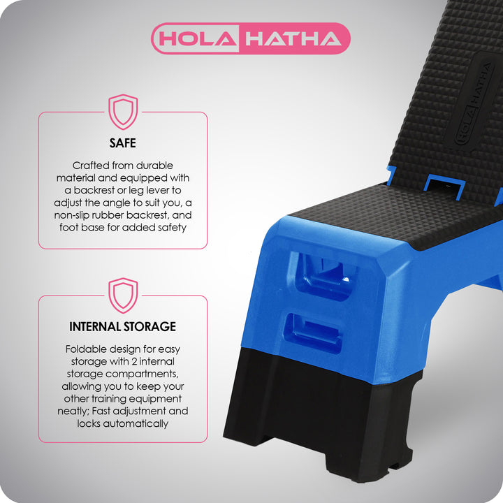 HolaHatha Multifunctional Fitness Aerobic Deck w/Storage Compartment, Blue(Used)