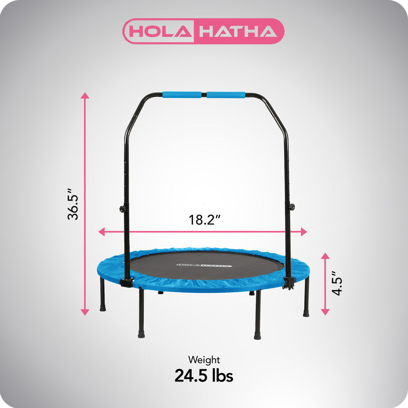 HolaHatha 48 Inch Foldable Mini Fitness Trampoline with Adjustable Handle, Blue