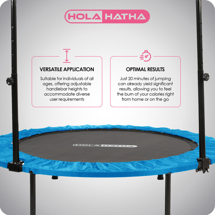 HolaHatha 48 Inch Foldable Mini Fitness Trampoline with Adjustable Handle, Blue