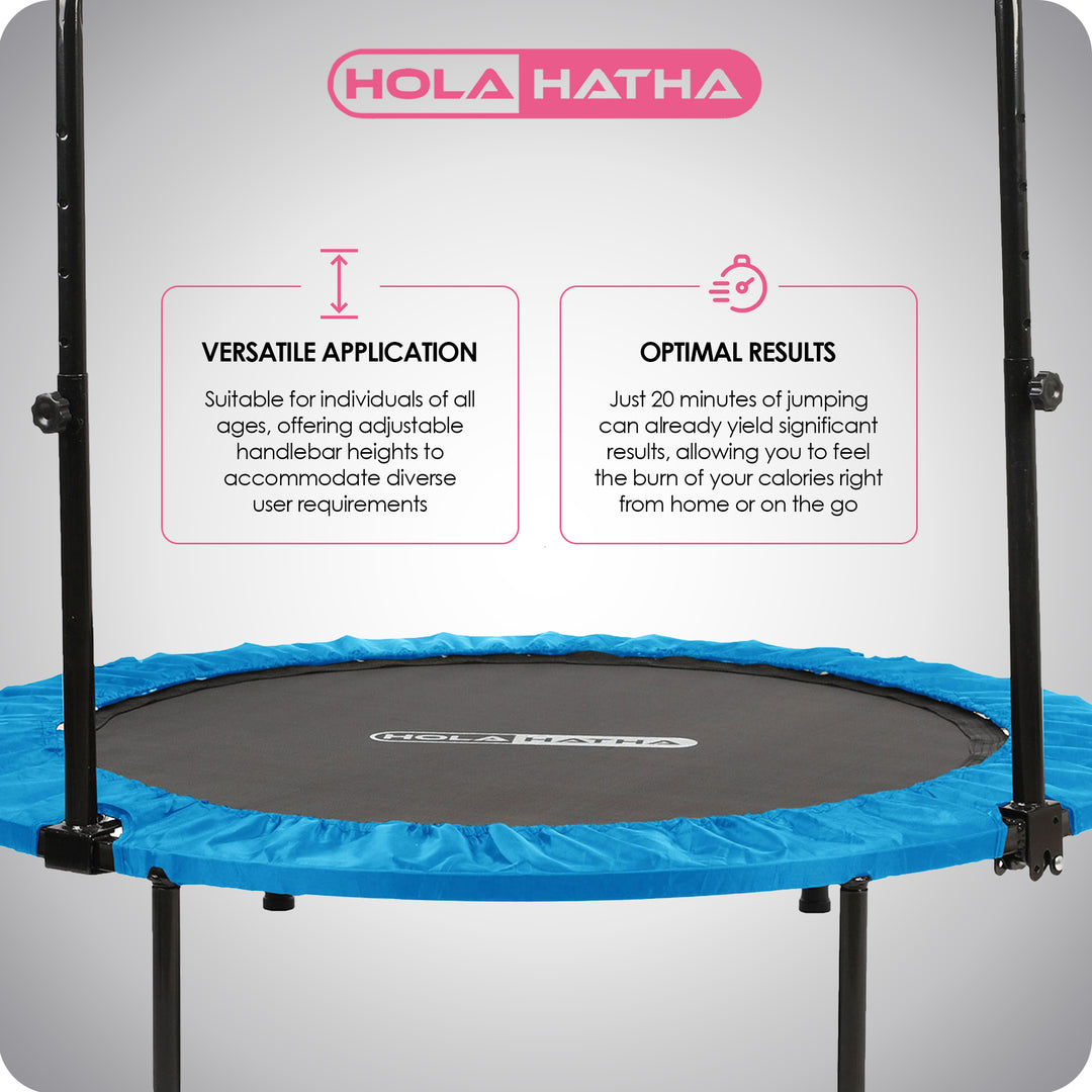 HolaHatha 48" Foldable Fitness Trampoline w/ Adjustable Handle, Blue (Open Box)