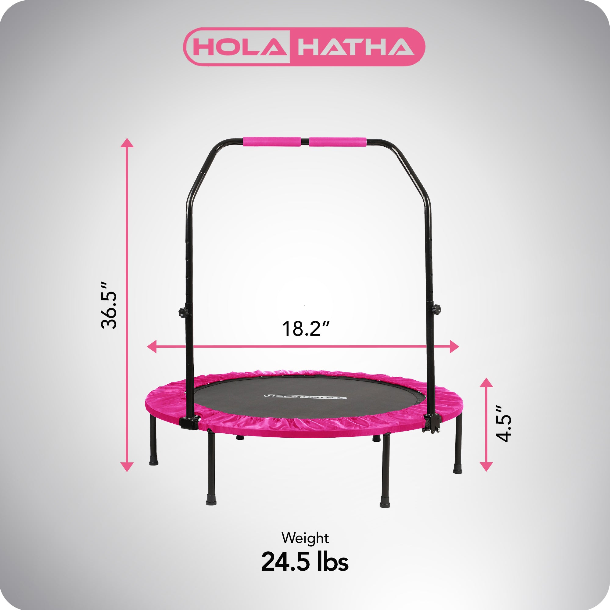 HolaHatha 48" Foldable Mini Fitness Trampoline w/Adjustable Handle, Pink (Used) - VMInnovations