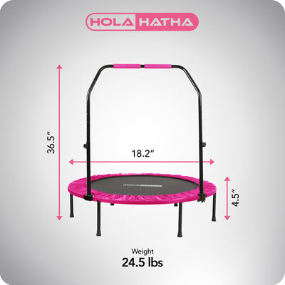 HolaHatha 48" Foldable Mini Fitness Trampoline w/Adjustable Handle, Pink (Used) - VMInnovations