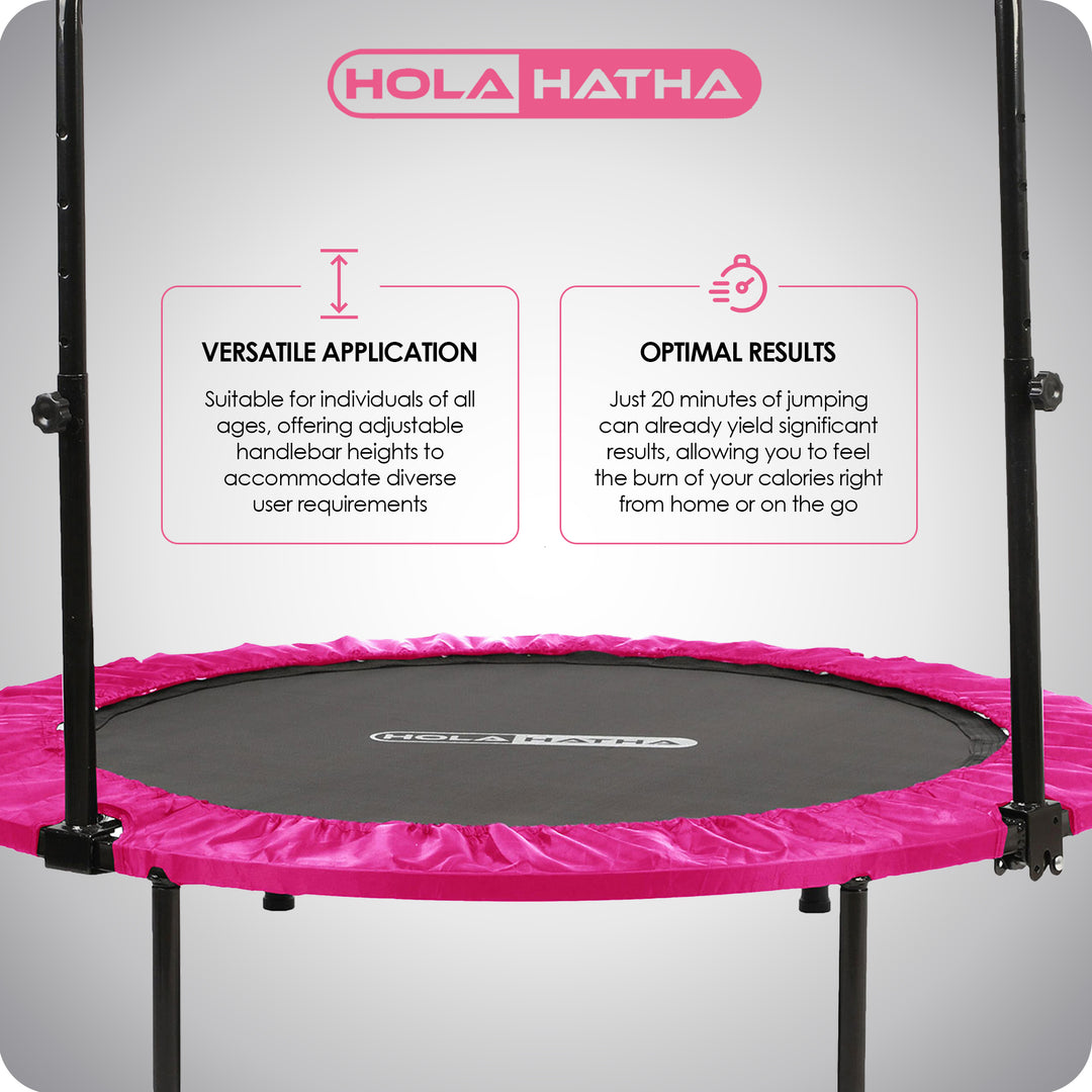 HolaHatha 48 Inch Foldable Mini Fitness Trampoline with Adjustable Handle, Pink