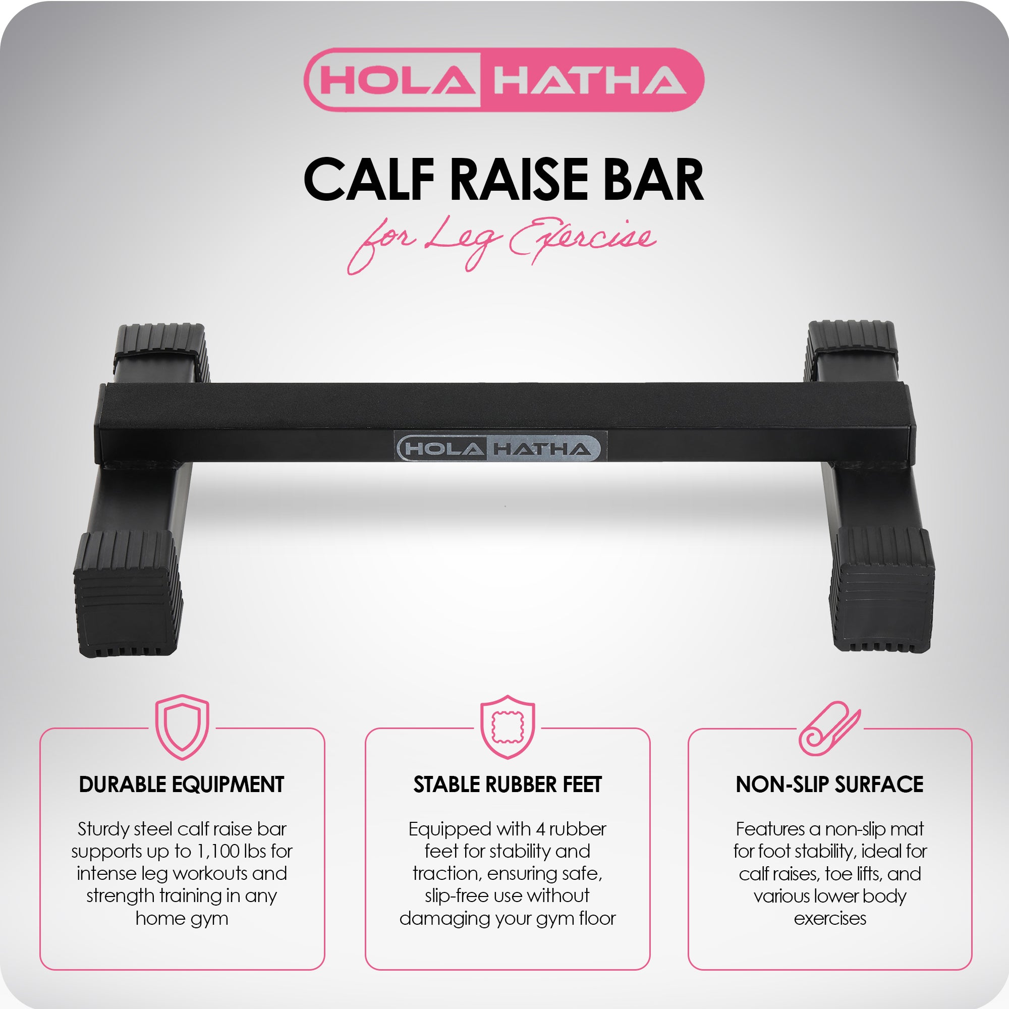 HolaHatha Calf Raise Non Slip Steel Fitness Stretcher, Black (Open Box) - VMInnovations