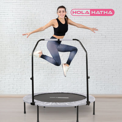 HolaHatha Foldable Mini Fitness Trampoline with Adjustable Handle, 48 in., White