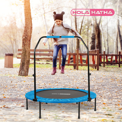 HolaHatha 40" Mini Fitness Trampoline with Adjustable Handle, Blue (Open Box) - VMInnovations