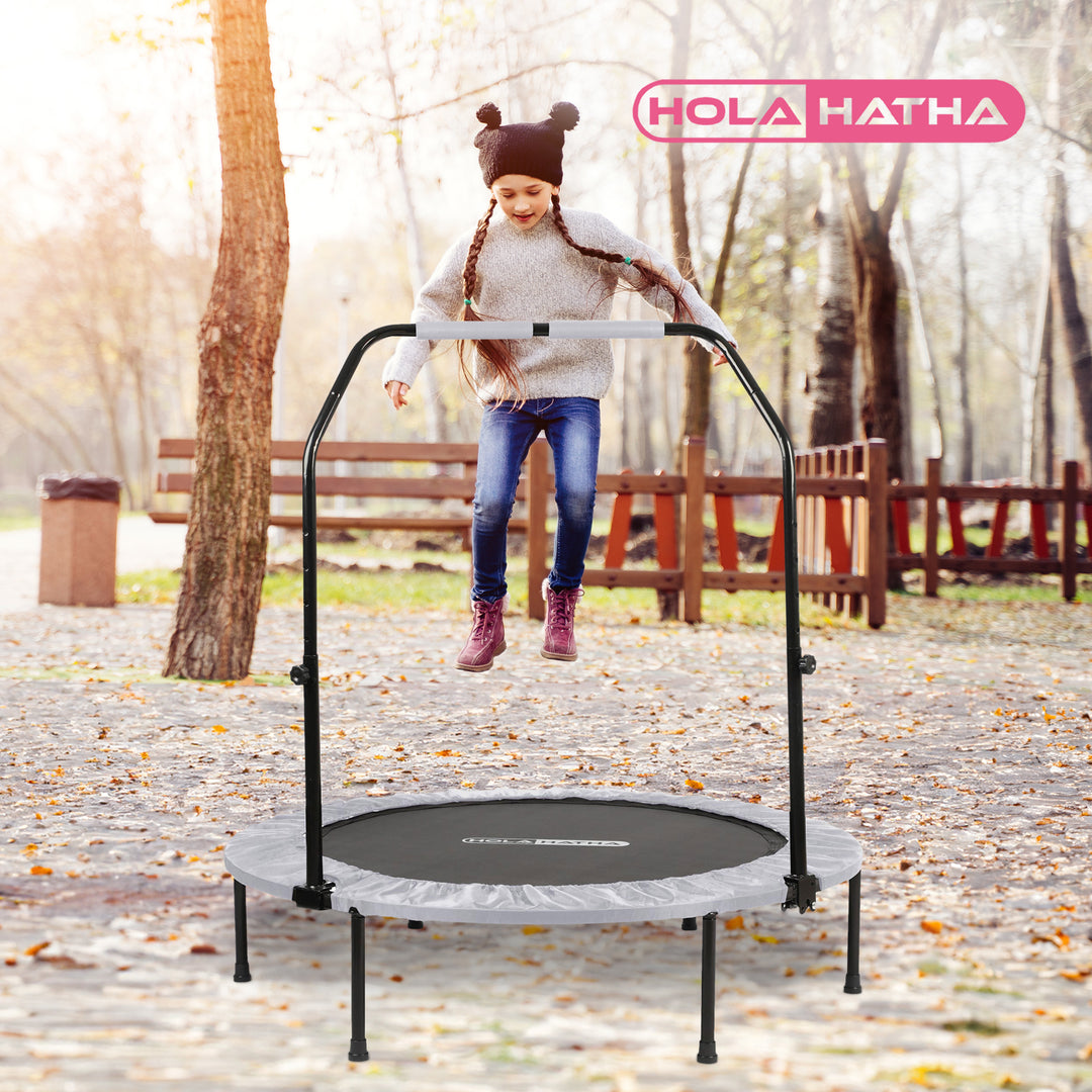 HolaHatha Foldable Fitness Trampoline w/Adjustable Handle, 40", White (Open Box)