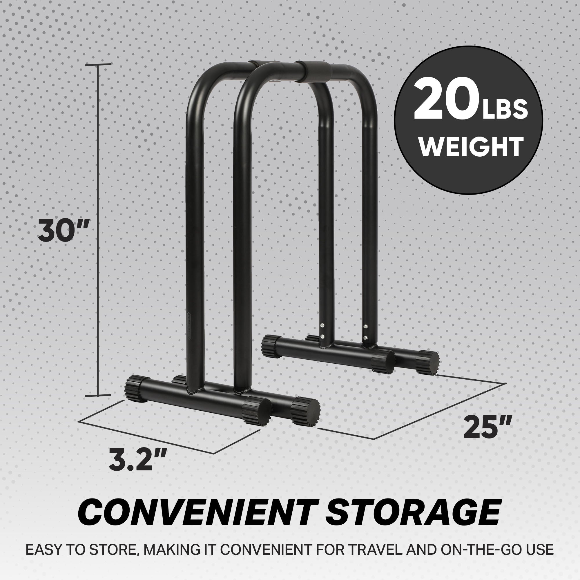 HolaHatha Dip Station Bar w/Adjustable Foot & Non Slip Covers, Black (Open Box) - VMInnovations