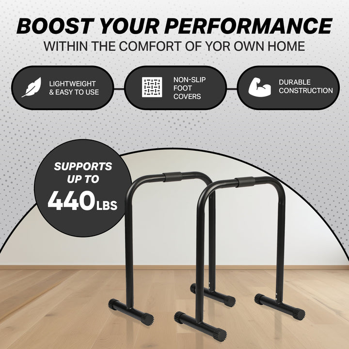 HolaHatha Dip Station Bar with Adjustable Foot and Non Slip Foot Covers (Used)