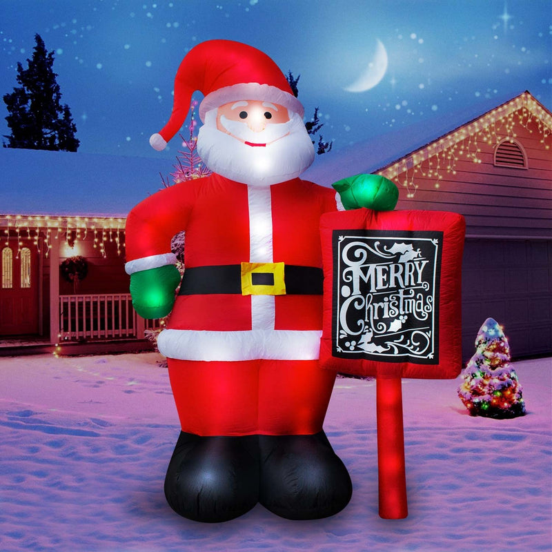Holidayana 10 Ft Tall Giant Inflatable Merry Santa Claus Holiday Yard (Open Box)