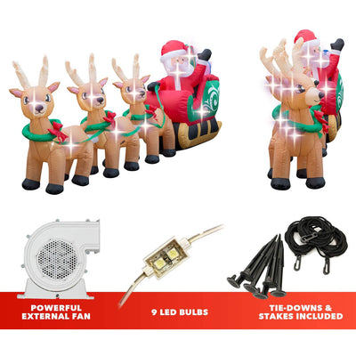 Holidayana 12' Giant Inflatable Santa w/Reindeer Sleigh Holiday Decor (Open Box)
