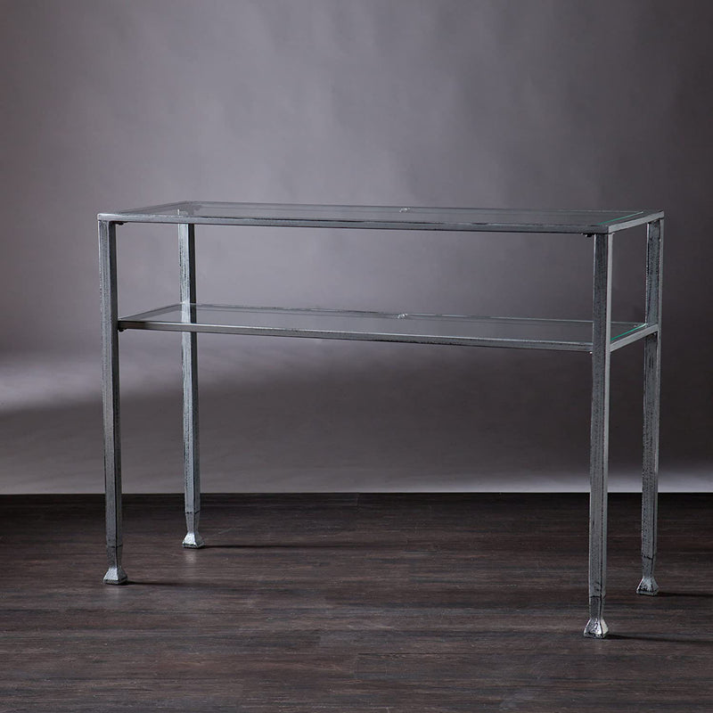 SEI Furniture Jaymes Metal Console Table with Glass Shelf, Silver (Open Box)