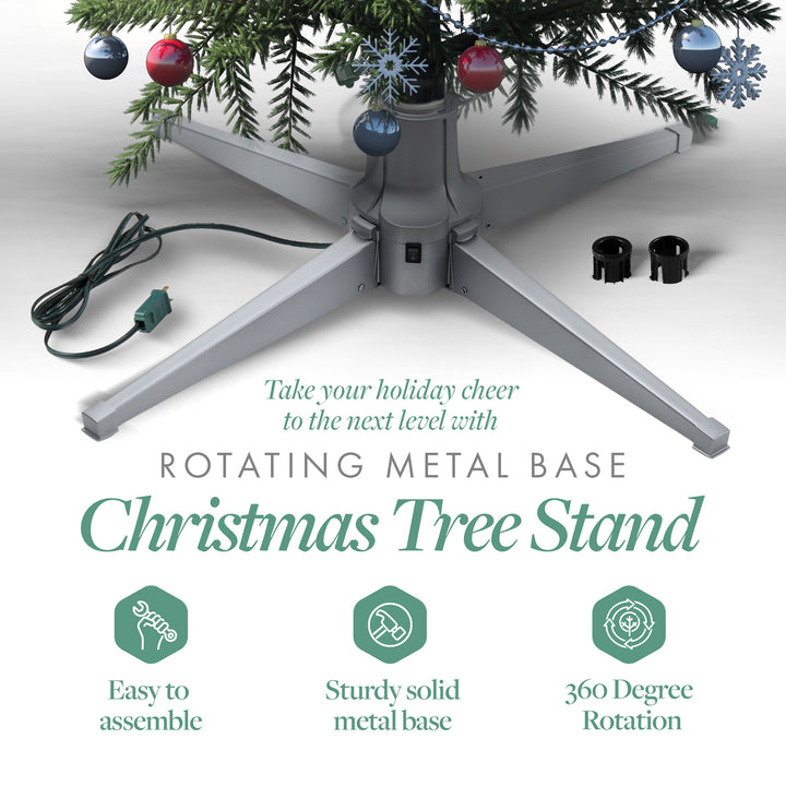 Home Heritage Electric Rotating Christmas Tree Stand 7 Ft Tree, Silver (Used)