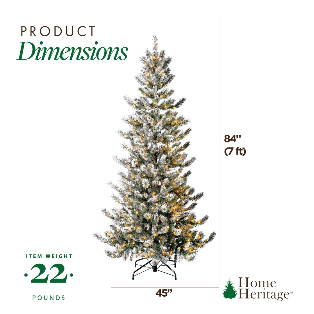 Home Heritage Natural Pine 7' Flocked 400 LED Pre-Lit Artificial Christmas Tree - VMInnovations