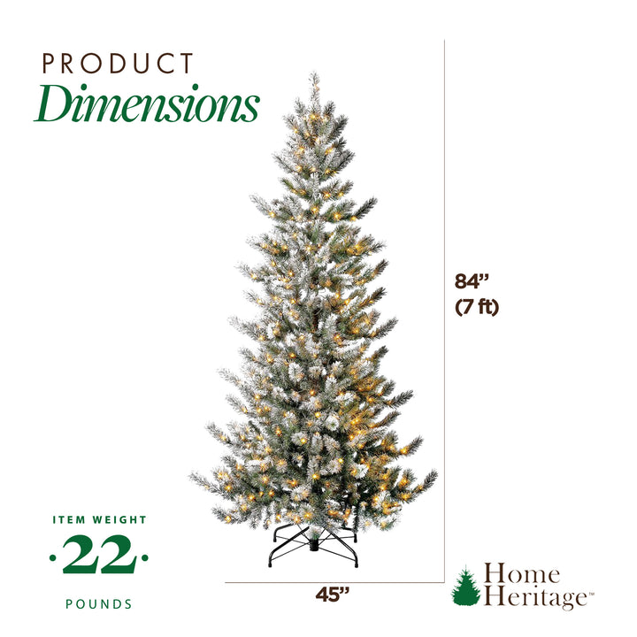 Home Heritage Natural Pine 7' Flocked 400 LED Pre-Lit Artificial Christmas Tree - VMInnovations