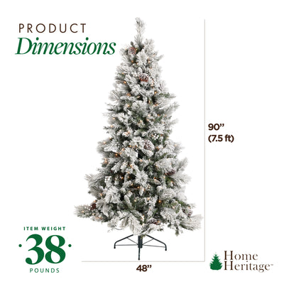 Home Heritage Snowdrift 7.5' PreLit Artificial Tree, Berries/Pinecones (Used)