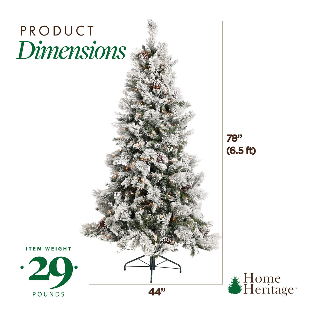 Home Heritage Snowdrift 6.5' PreLit Artificial Tree, Berries/Pinecones(Used)