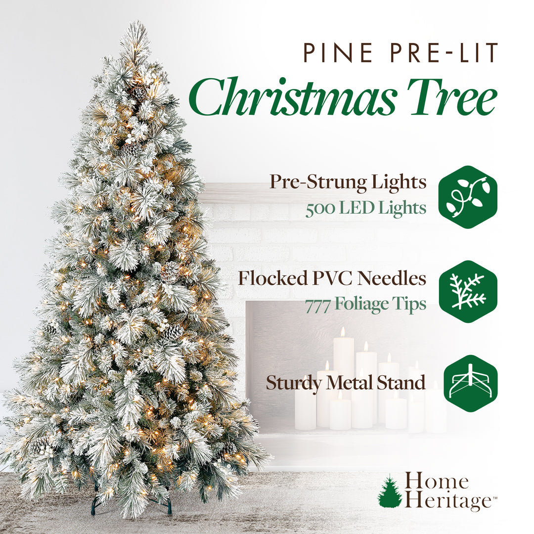 Home Heritage Snowdrift 6.5' PreLit Artificial Tree, Berries/Pinecones(Used)