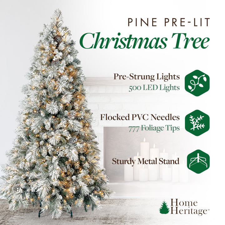 Home Heritage Snowdrift 6.5' PreLit Artificial Tree, Berries/Pinecones(Used)